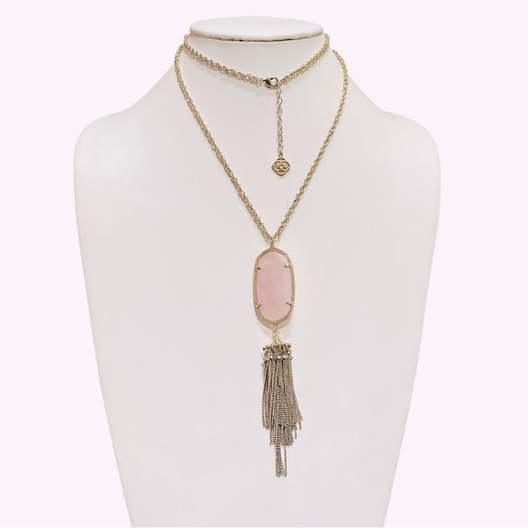 KENDRA SCOTT Rayne Long Gold Necklace w Pink Tassel Pendant - Picture 1 of 8